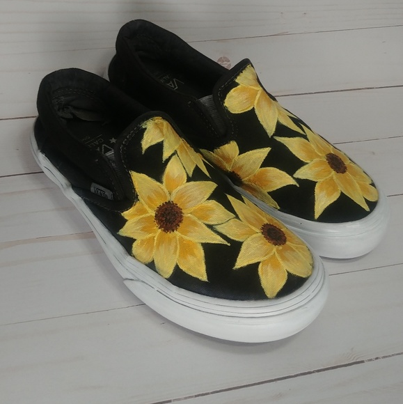 custom sunflower vans slip ons